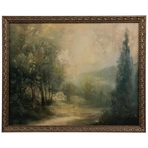 Hobby Lobby Morning Mist Forest Wall Art with Gold Frame, 17.5x21.5 Inches, Green and Beige Tones Dark Academia Vintage Moody Forest Scene | Amazon (US)