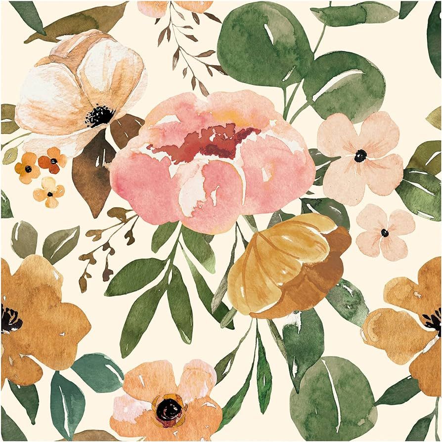 HAOKHOME 93215-2 Vintage Boho Floral Peel and Stick Wallpaper Peonies Removable Rose Beige/Pink/O... | Amazon (US)