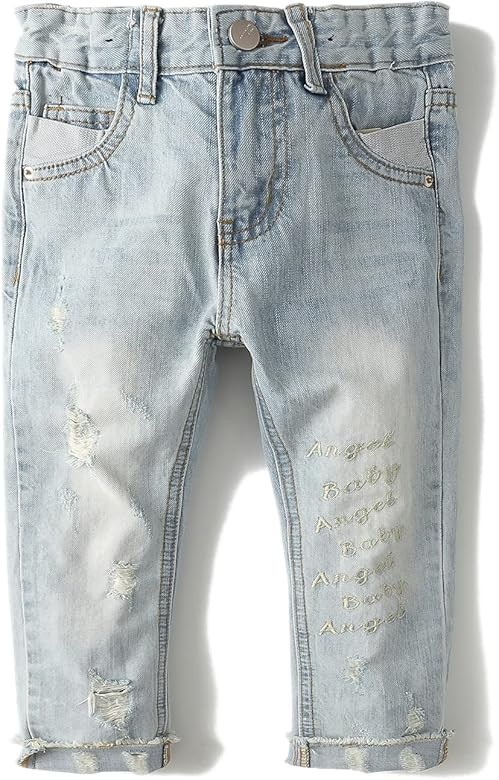 KIDSCOOL SPACE Baby Girl Boy Slim Jeans,D Ring Elastic Band Inside Ripped Denim Pants | Amazon (US)