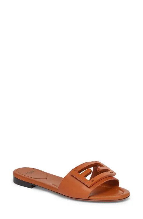 Fendi Signature Logo Slide Sandal in Brown at Nordstrom, Size 8.5Us | Nordstrom