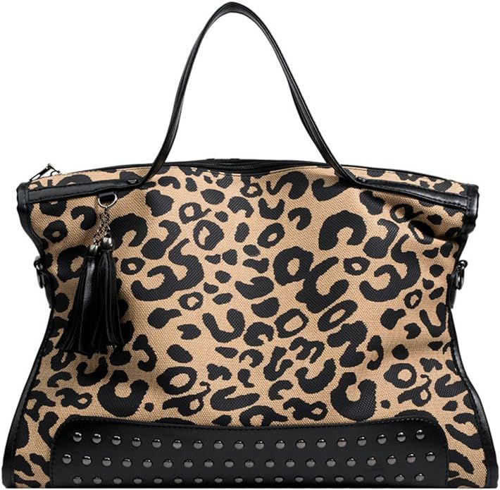 Oversized Leopard Purse,Women Studded Tote Handbags Animal Printing Punk Large Shoulder Bags Hobo... | Amazon (US)