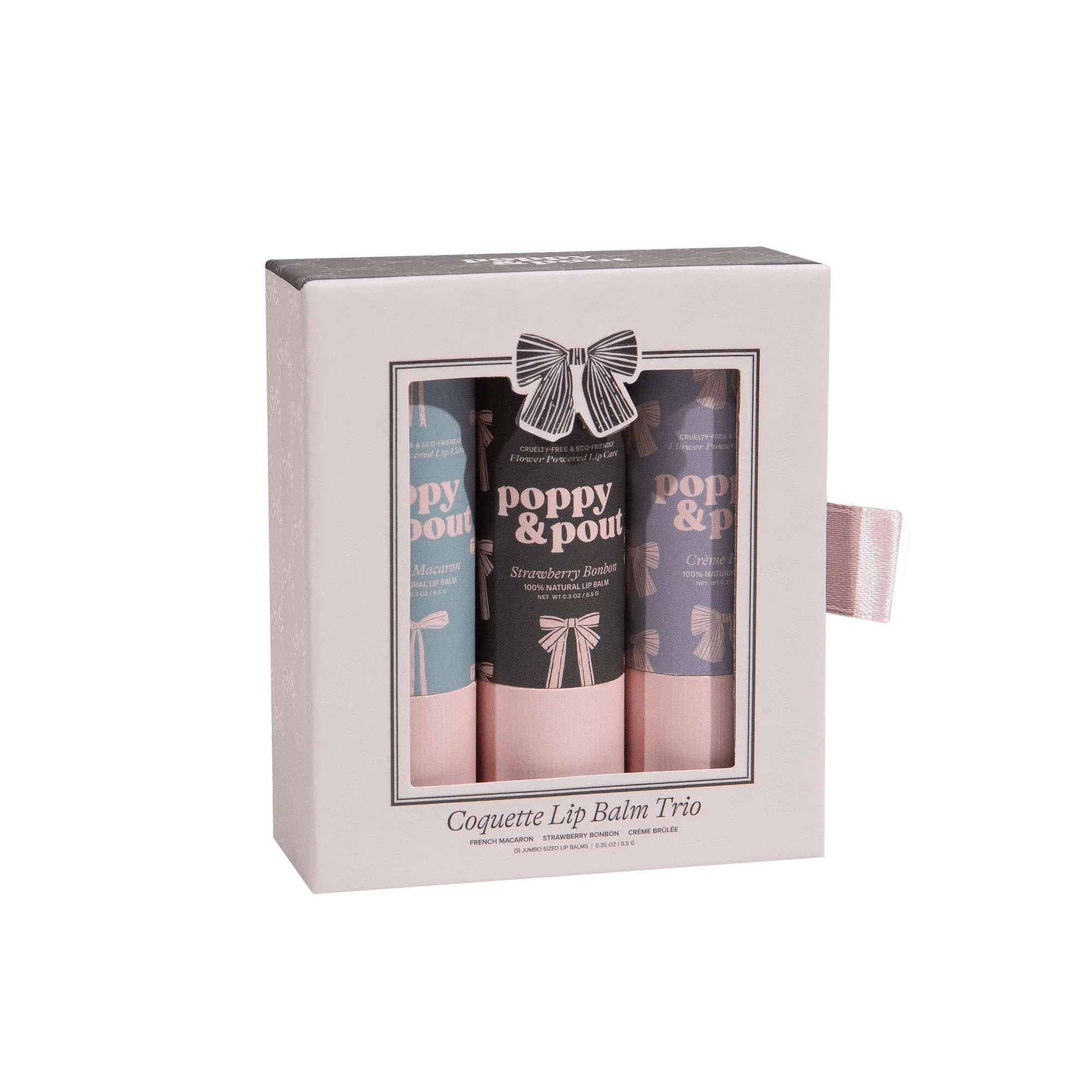 Coquette Lip Balm Trio | 100% Natural French-Inspired Lip Balm Gift Set | Poppy & Pout