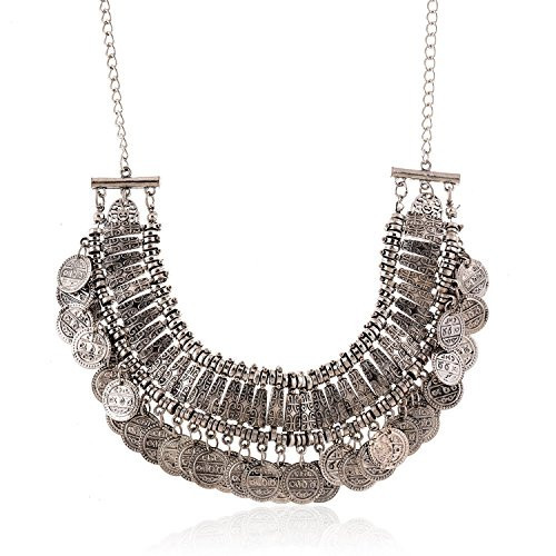 LUREME Vintage Engraved Coin Bib Statement Necklace Clavicle Necklace (01003295) (Antique Silver) | Amazon (US)