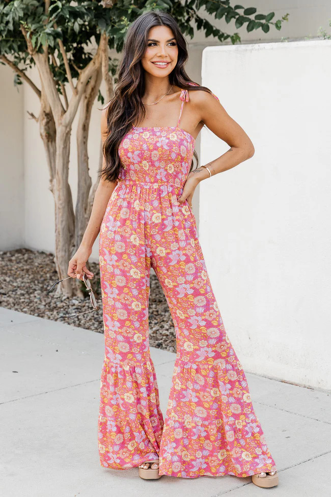 Aware of This Mauve Floral Print Flare Jumpsuit | Pink Lily