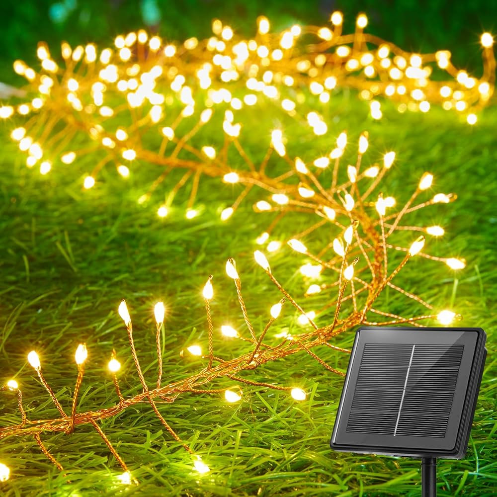 Brightown Solar Lights Outdoor Waterproof, 9.8Ft 120 LED Solar String Lights, 8 Modes Firecracker... | Amazon (US)