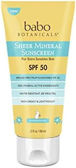 Babo Botanicals Sheer Mineral Sunscreen Lotion SPF 50 with 100% Mineral Active Ingredients - for ... | Amazon (US)