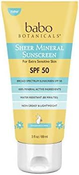 Babo Botanicals Sheer Mineral Sunscreen Lotion SPF 50 with 100% Mineral Active Ingredients - for ... | Amazon (US)