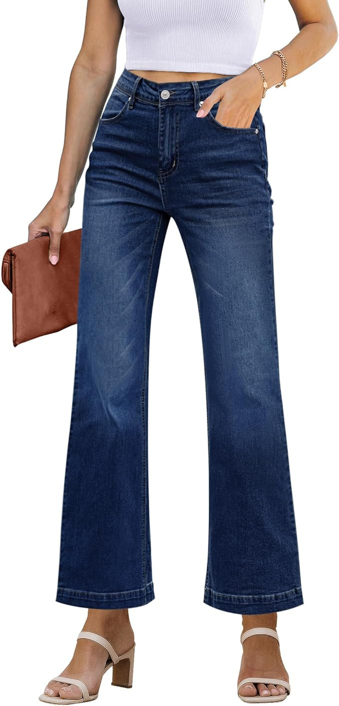 GRAPENT Womens Flare Jeans High Waisted Wide Leg Baggy Jean for Women Stretch Denim Pants | Amazon (US)