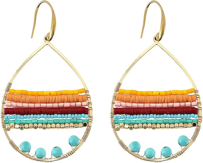 Boho Earrings for Women, Boho Beaded Earrings for Women, Corlorful Glass Bead Teardrop Earrings, ... | Amazon (US)