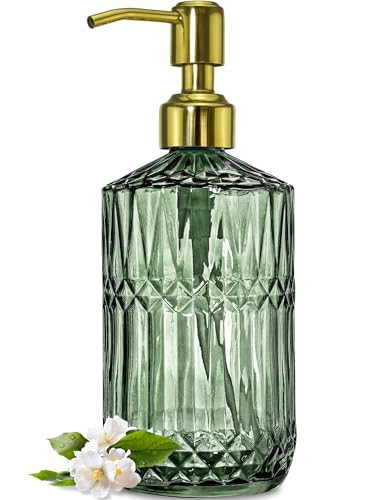 JASAI 18Oz Green Glass Soap Dispenser with Gold Rust Proof Pump, Refillable Kitchen soap Dispenser for Dish Soap, Soap Dispenser Bathroom for Hand soap, Lotion, Body Wash. | Amazon (US)