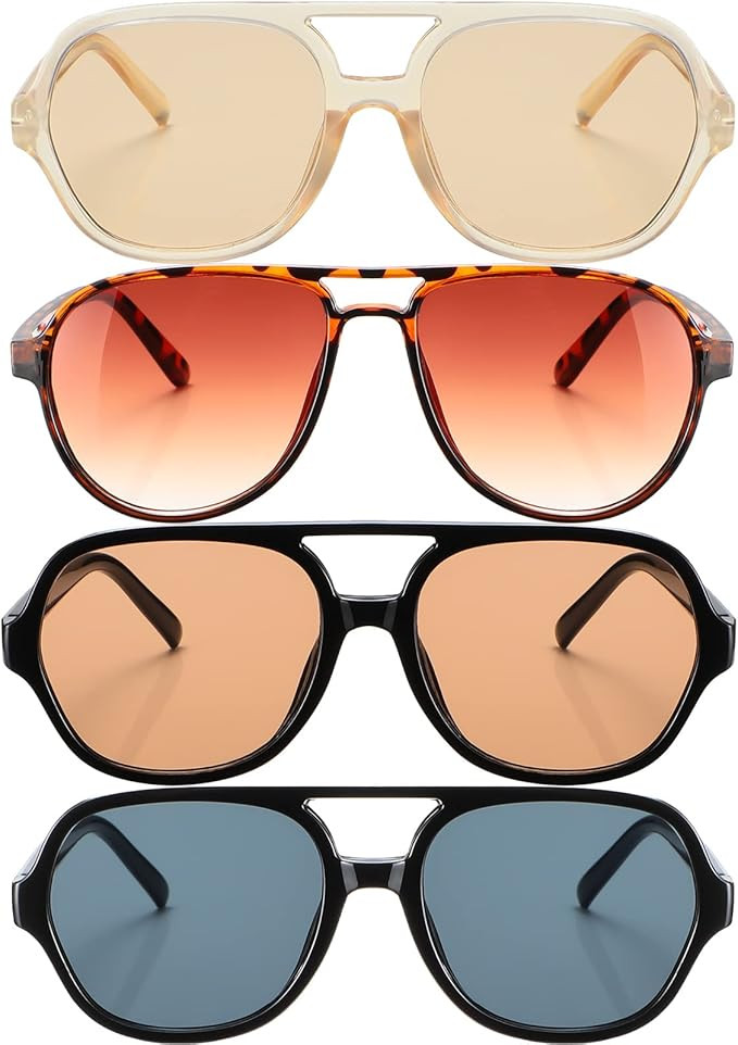 4 Pairs Retro Sunglasses Vintage Large Frame Sunglasses 70s Unisex Glasses for Women Men (Classic... | Amazon (US)
