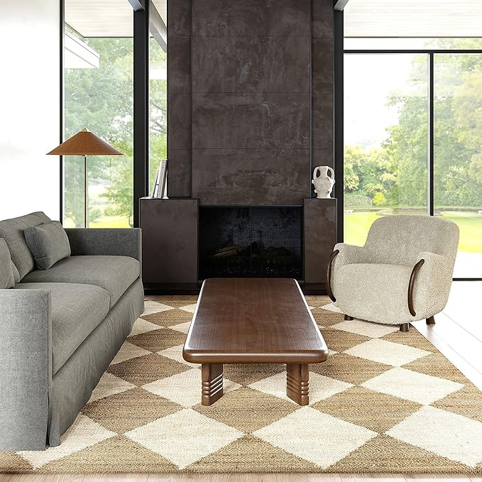 Rugs USA x Arvin Olano Louie Diamond Checkerboard Jute Area Rug, 5x8, Natural | Amazon (US)