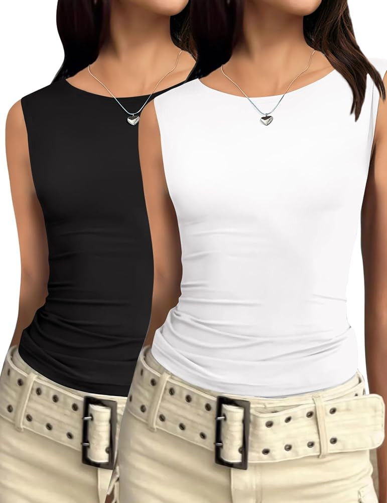 Zeagoo Women's Going Out Tops Slim Fit Sleeveless Crop Tank Tops Crew Neck Sexy Basic Tee 2024 Y2... | Amazon (US)