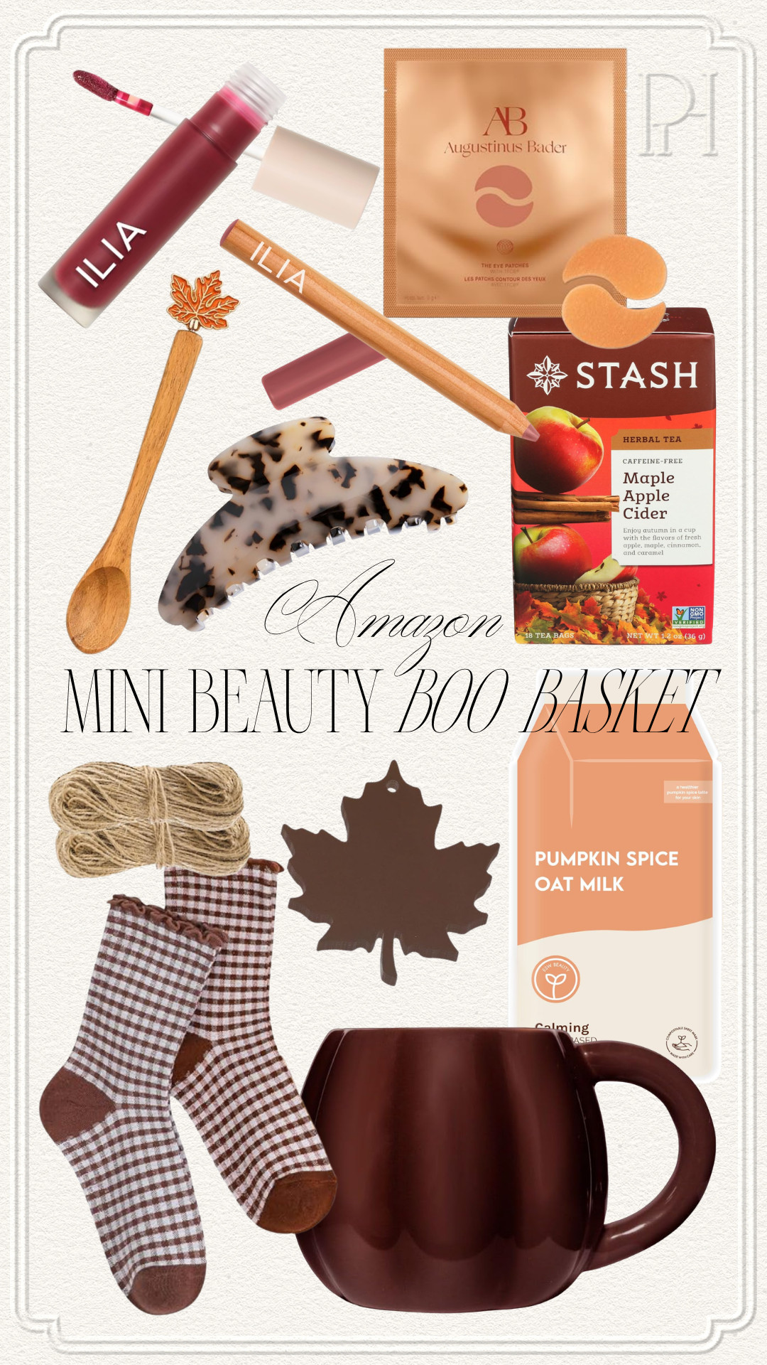 Stuff this cute pumpkin mug with these Amazon finds for a mini boo basket!

brown mug, fall mug, fall home, fall accents, pumpkin coffee mug, lip stain, lip gloss, lip liner, under eye patches, face mask, fall socks, gingham socks, ruffle socks, maple leaf spoon, coffee bar spoons, apple spice tea, jaw clip, claw clip, fall leaf gift tag 

 #LTKSeasonal #LTKHome #LTKBeauty