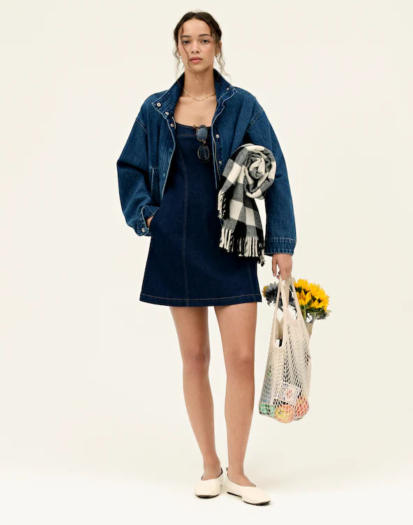 Denim Seamed Squareneck Mini Dress | Madewell