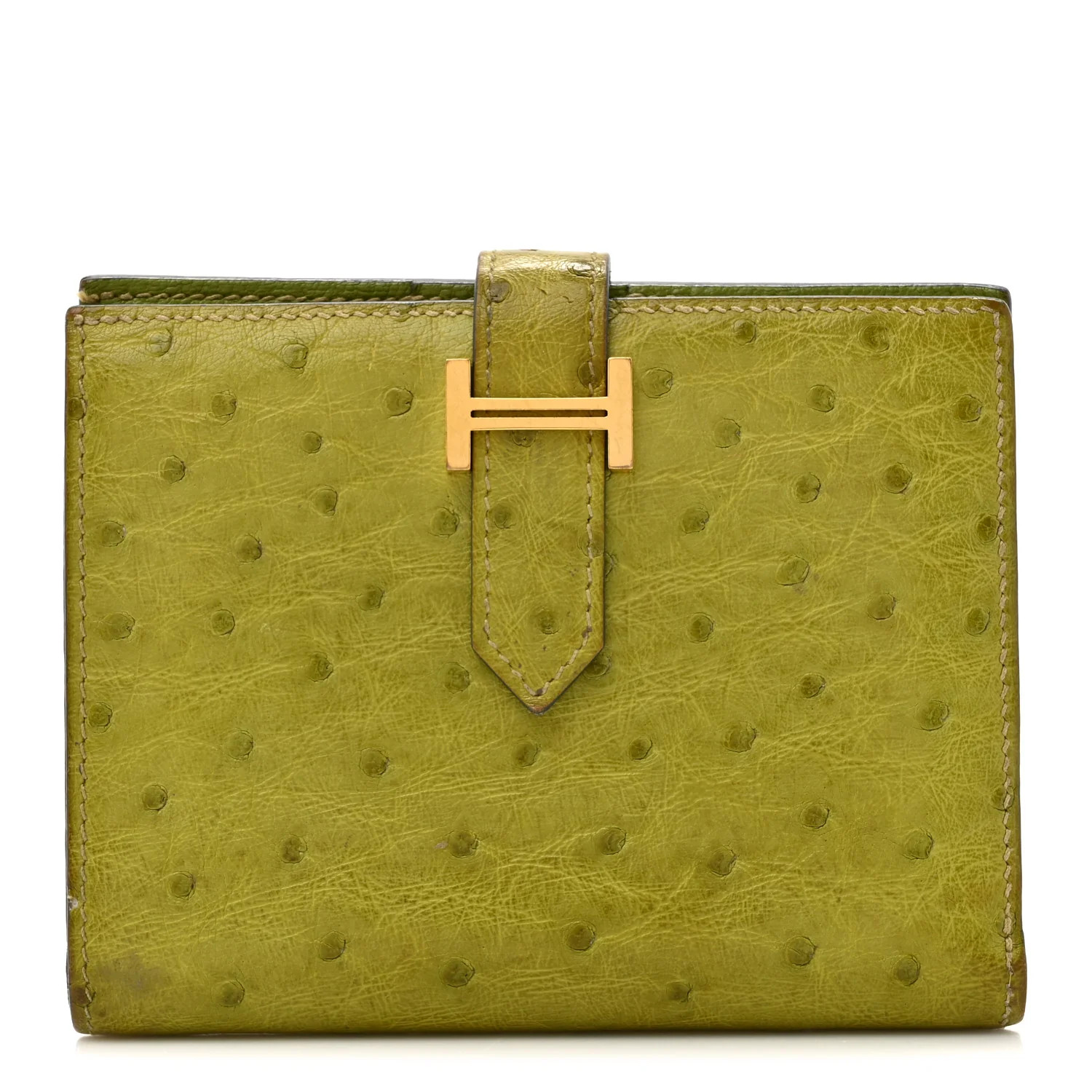 Ostrich Bearn Compact Wallet Vert Anis | FASHIONPHILE (US)