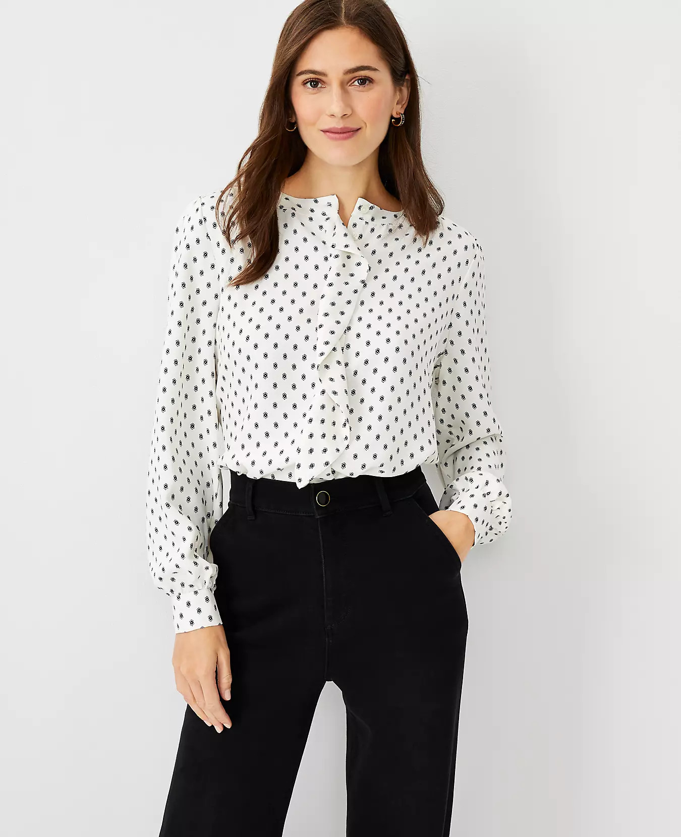 Geo Draped Mixed Media Blouse | Ann Taylor (US)
