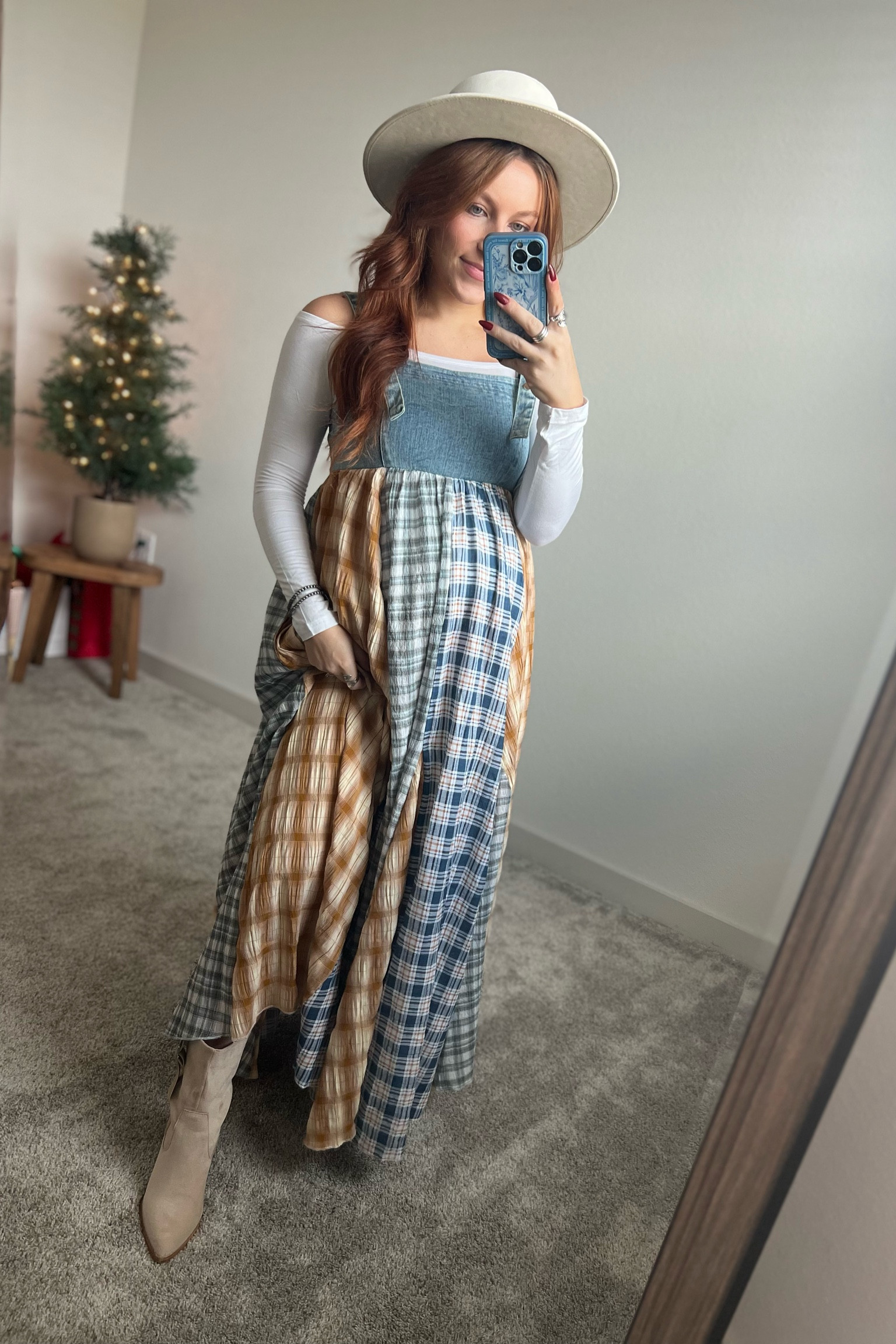 My Ootd - Maternity Dress - Mindy Mae’s Market Dress - Free People Off the Shoulder Top - Shein Boots - ASN Hat - Baby Shower Dress - Maternity 

#LTKstyletip #LTKshoecrush #LTKbump