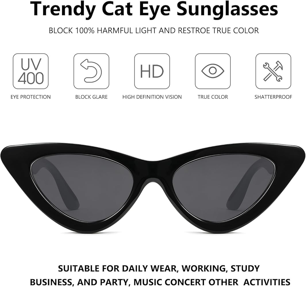 LIKSMU Cat Eye Sunglasses for Women Vintage Retro Narrow Cateye Frame Trendy Sun Glasses | Amazon (US)