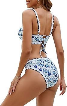SEAFORM Women Two Piece High Waisted Bikini Set Boho Floral Print Swimsuit Tummy Control Bathing ... | Amazon (US)