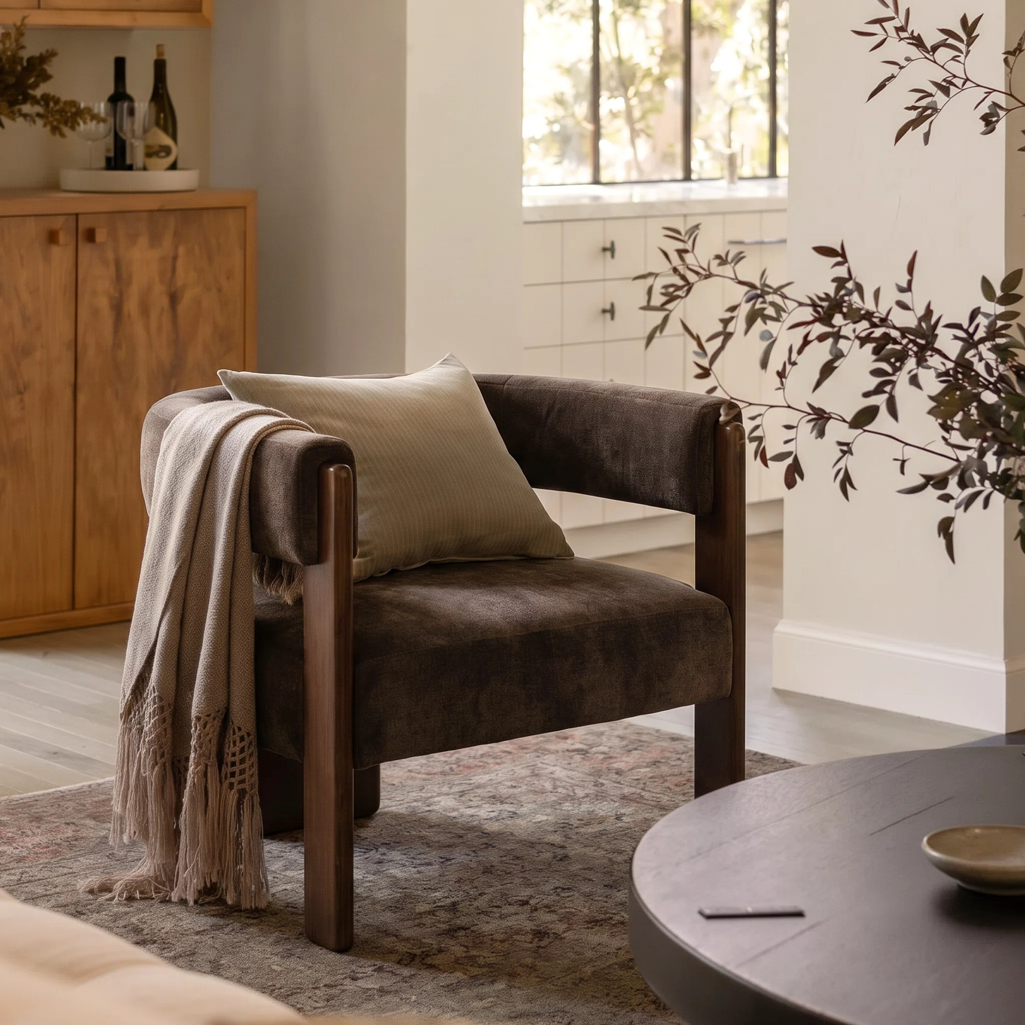 Melanney Modern Upholstered Fabric Accent Armchair | Wayfair North America