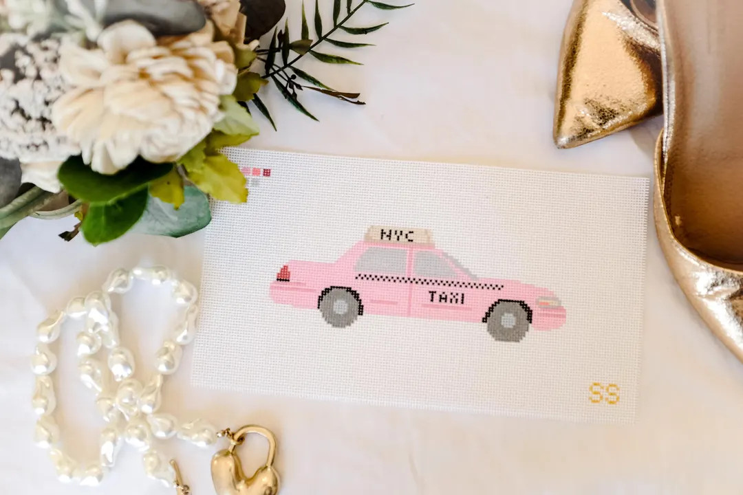 Pink Taxi Needlepoint Canvas - 18 Mesh 6x2” Hand Painted Design (SATC Collection) - Etsy | Etsy (US)