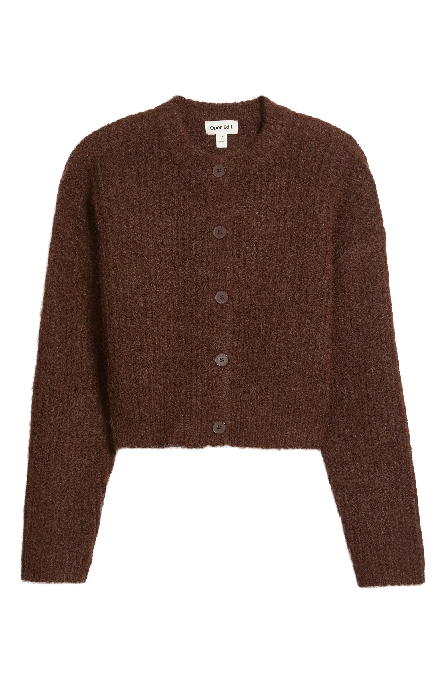 Open Edit Fuzzy Crewneck Cardigan | Nordstrom | Nordstrom