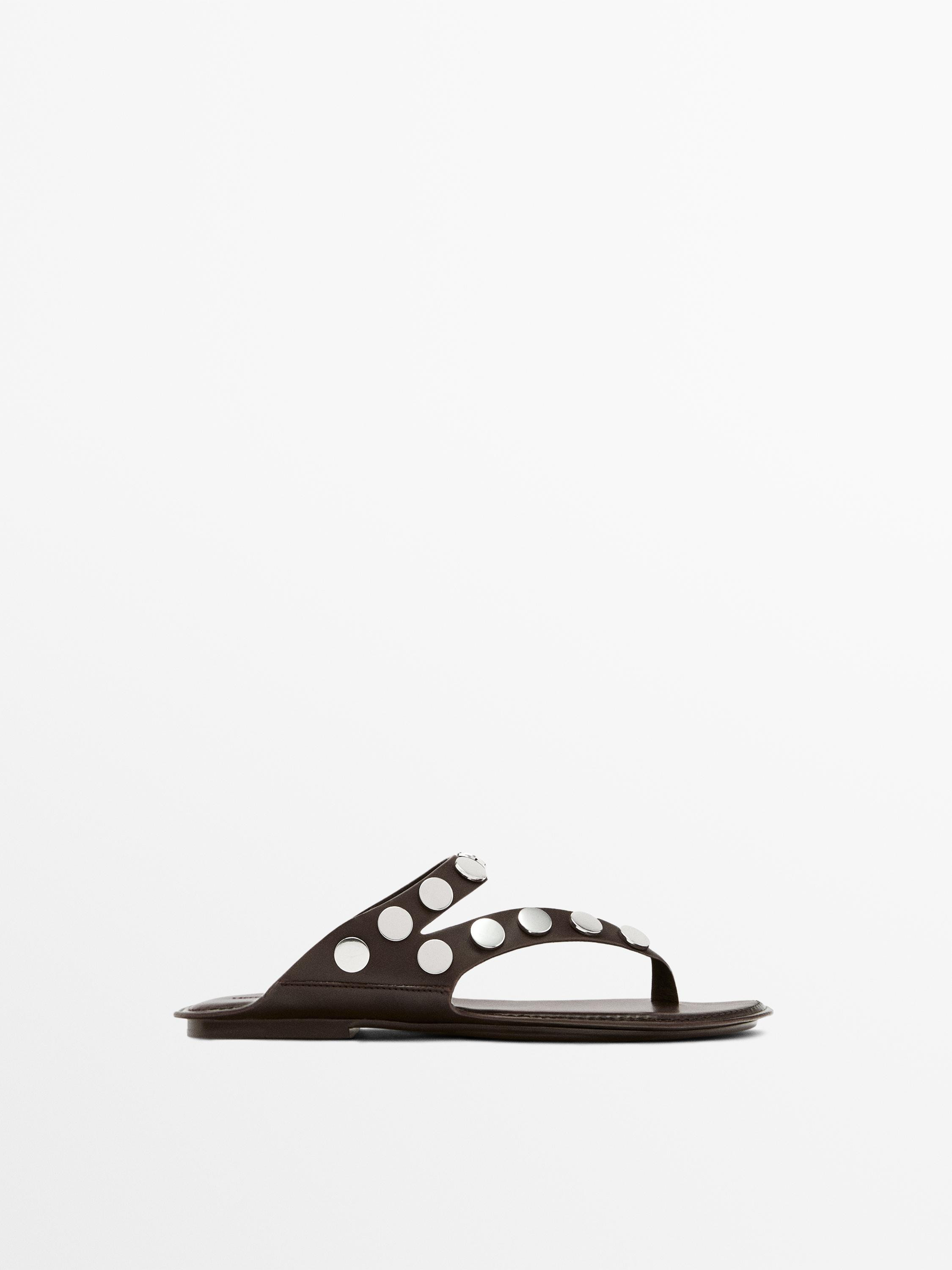 Leather sandals with studs | Massimo Dutti UK