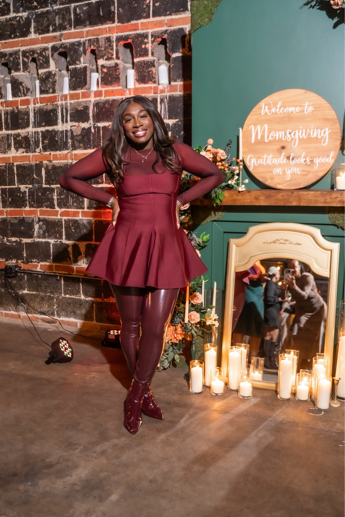 Monochromatic Momsgiving Moment! The burgundy Spanx leggings are sold out, but you can grab the black. They’re worth it! 
