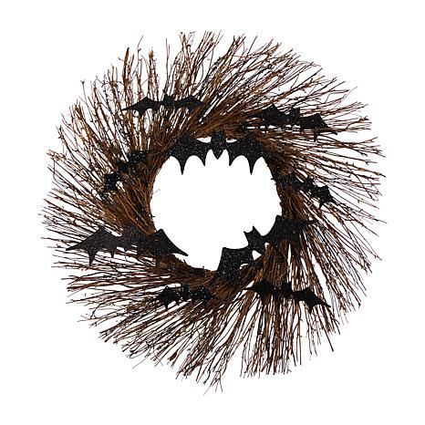 Nearly Natural 26 in. Halloween Bats Twig Wreath | HSN