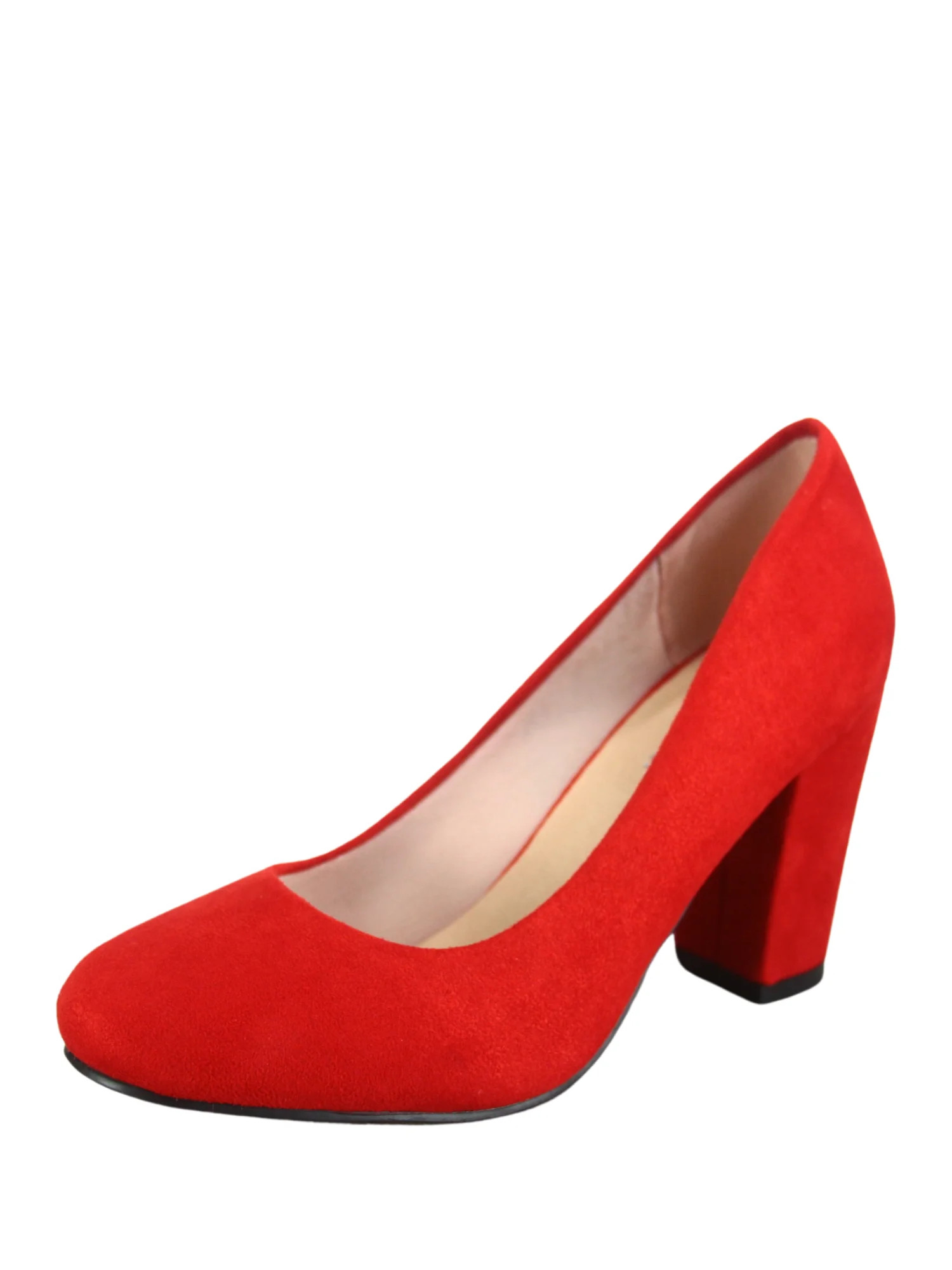Songful-3 Women's Fashion Patent Faux Suede Round Toe Chunky Heel Slip On Pump Dress Shoes (Red, ... | Walmart (US)
