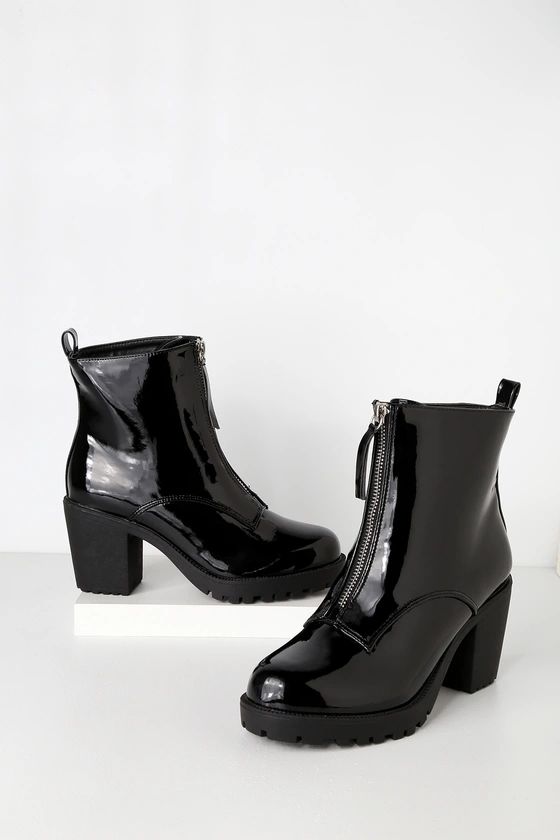 Shayne Black Patent Zippered Ankle Boots | Lulus (US)