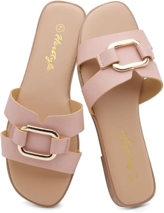 Herstyle Women’s Flat Sandals 2025 – Square Open Toe Fashion Casual Slides with Metal Chain, ... | Amazon (US)