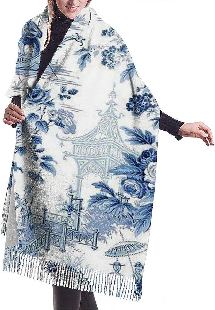 QBahoe Chinese Style Powder Blue Chinoiserie Toile Cashmere Scarf for Women Men Lightweight Unise... | Amazon (US)