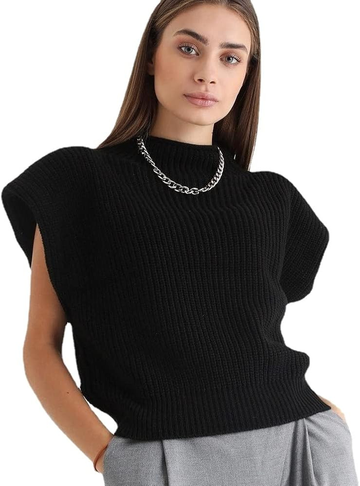 Soft Fabric Breathable Stretchy Turtleneck Knitted Sleeveless Crop Top Fall Winter Fashion | Amazon (US)