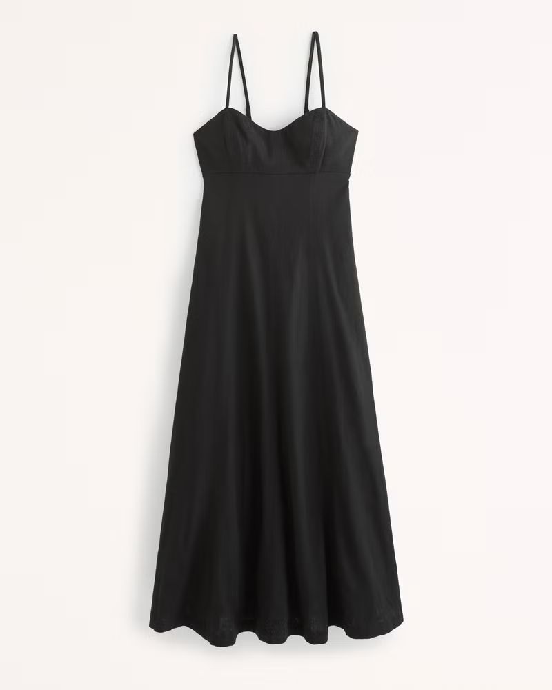 Linen-Blend Sweetheart Midi Dress | Abercrombie & Fitch (US)