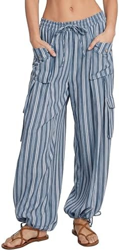 Women's Casual Wide Leg Palazzo Pants High Waisted Striped Flowy Loose Summer Lounge Cargo Trouse... | Amazon (US)