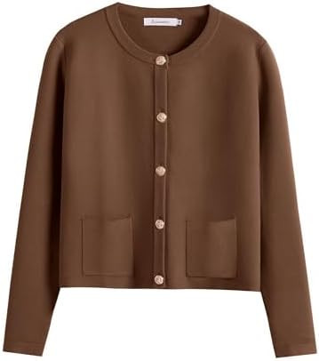 ANRABESS Women’s Button Down Cropped Cardigan Sweaters | Striped&Solid，Pockets，Lady's Fall ... | Amazon (US)