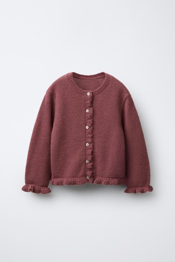 RUFFLED WOOL KNIT CARDIGAN | Zara US