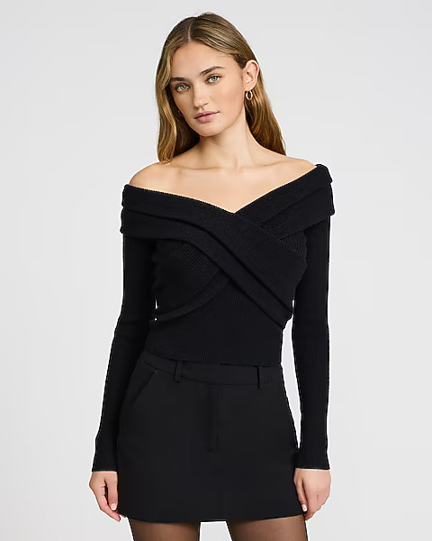 Off The Shoulder Crossover Front Sweater | Express
