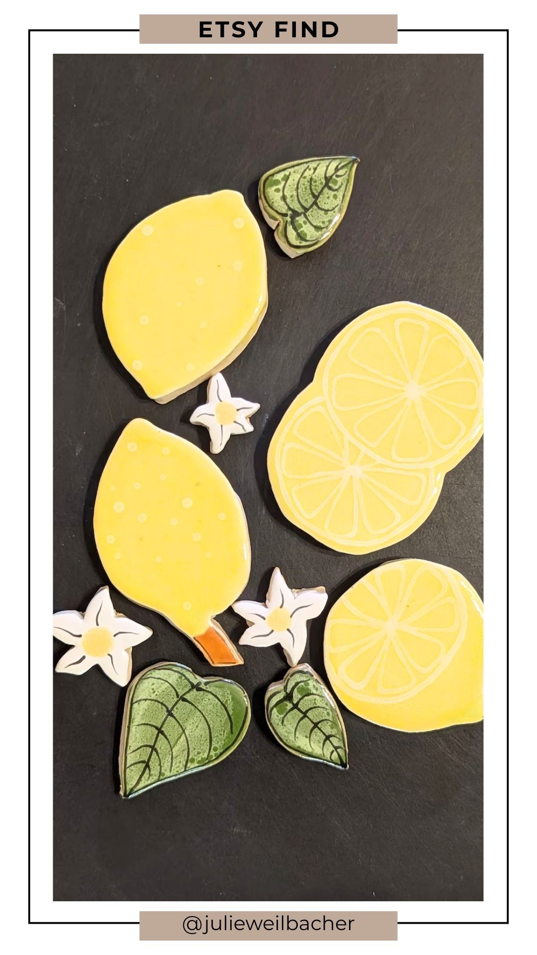 These handmade ceramic lemon tiles are the sweetest nod to summer. 🍋☀️ 

Bright, cheerful, and full of charm, they’re perfect for mosaic art, mixed media projects, and seasonal DIY decor. Use them in a mosaic flower pot, tabletop, backsplash, or create a sunny wall piece that feels like a little slice of a European summer. Fresh, fun, and full of personality.

For mosaic tips, tutorials, inspiration, and so much more please visit my YouTube channel: YouTube.com/julieweilbacher, and follow @julieweilbacher on Instagram for all things mosaic art.

#summerdecor #lemondecor #mosaic #ceramic #mediterraneanstyle #etsy #creativefinds #diyprojects #mixedmediaart #homedecorinspo #europeansummer

#LTKSeasonal #LTKHome