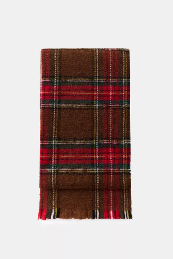 PLAID FRINGED SCARF | Zara US