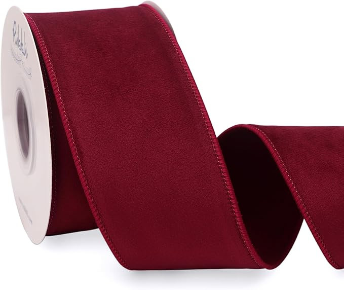 Ribbli Dark Red Velvet Wired Ribbon with Dupioni 2.5 Inch Christmas Ribbon for Gift Wrapping Chri... | Amazon (US)