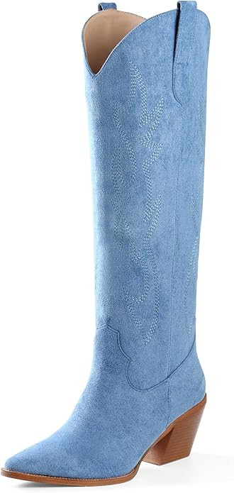 iiimmu Cowgirl Boots Women Knee High Boots Pointed Toe and Block Heel Cowboy Suede and Faux Leath... | Amazon (US)