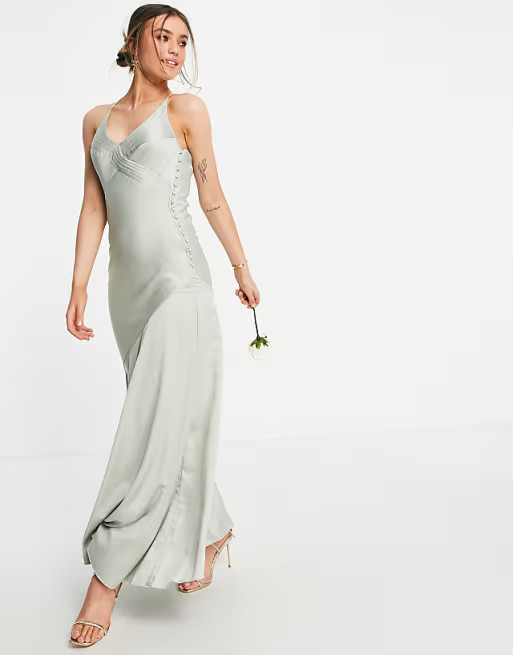 ASOS DESIGN Bridesmaid cami satin maxi dress with button side detail | ASOS | ASOS (Global)