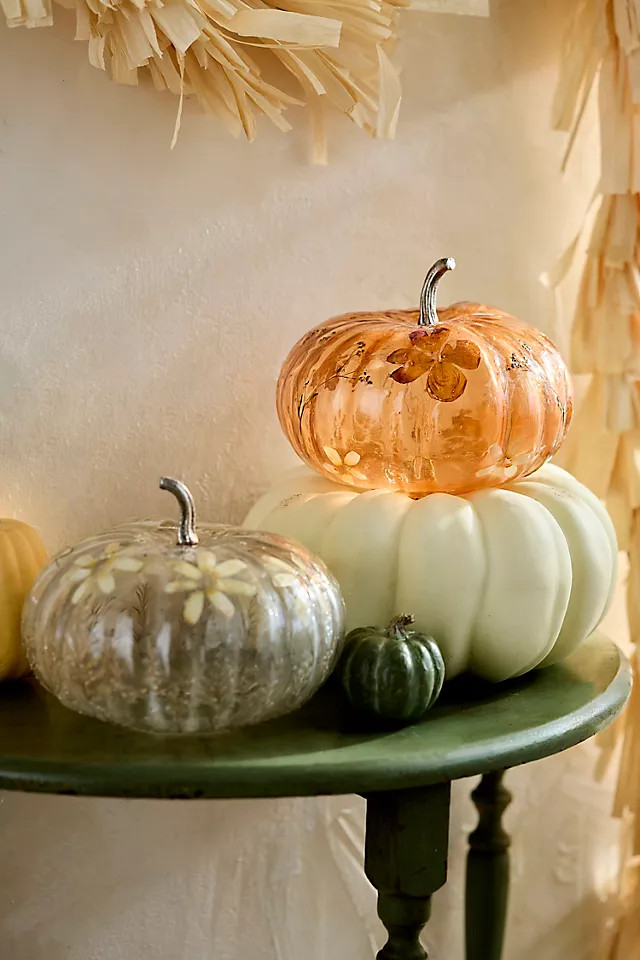 Pressed Floral Glass Pumpkin, Large | Anthropologie (US)
