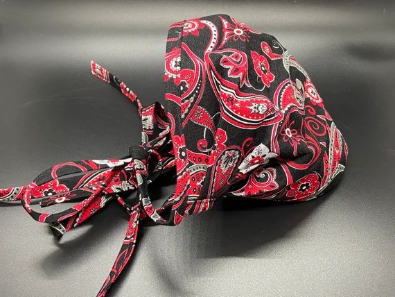 Red and Black Paisley Print Face Mask | Etsy (US)