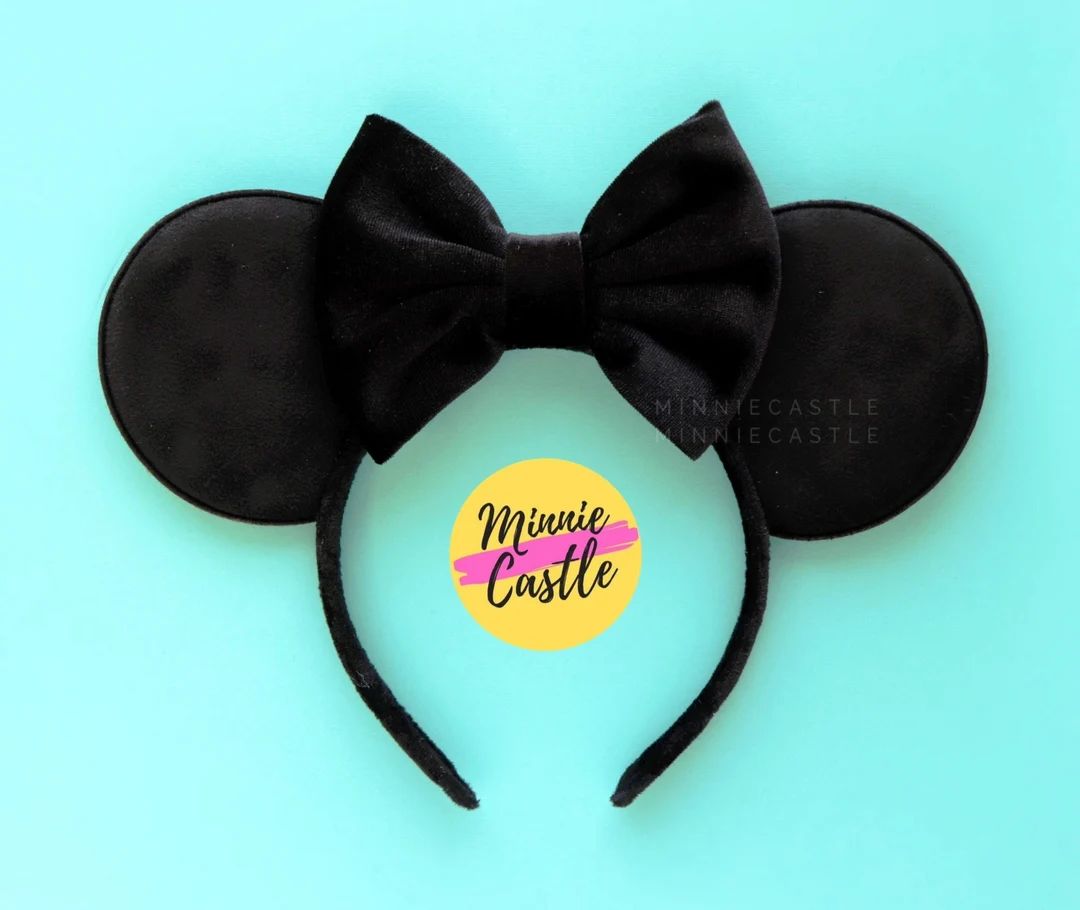Mickey Ears, Black Mickey Ears, Velvet Bow Mouse Ears, Minnie Ears, Mouse Ears Headband, Black Ea... | Etsy (US)