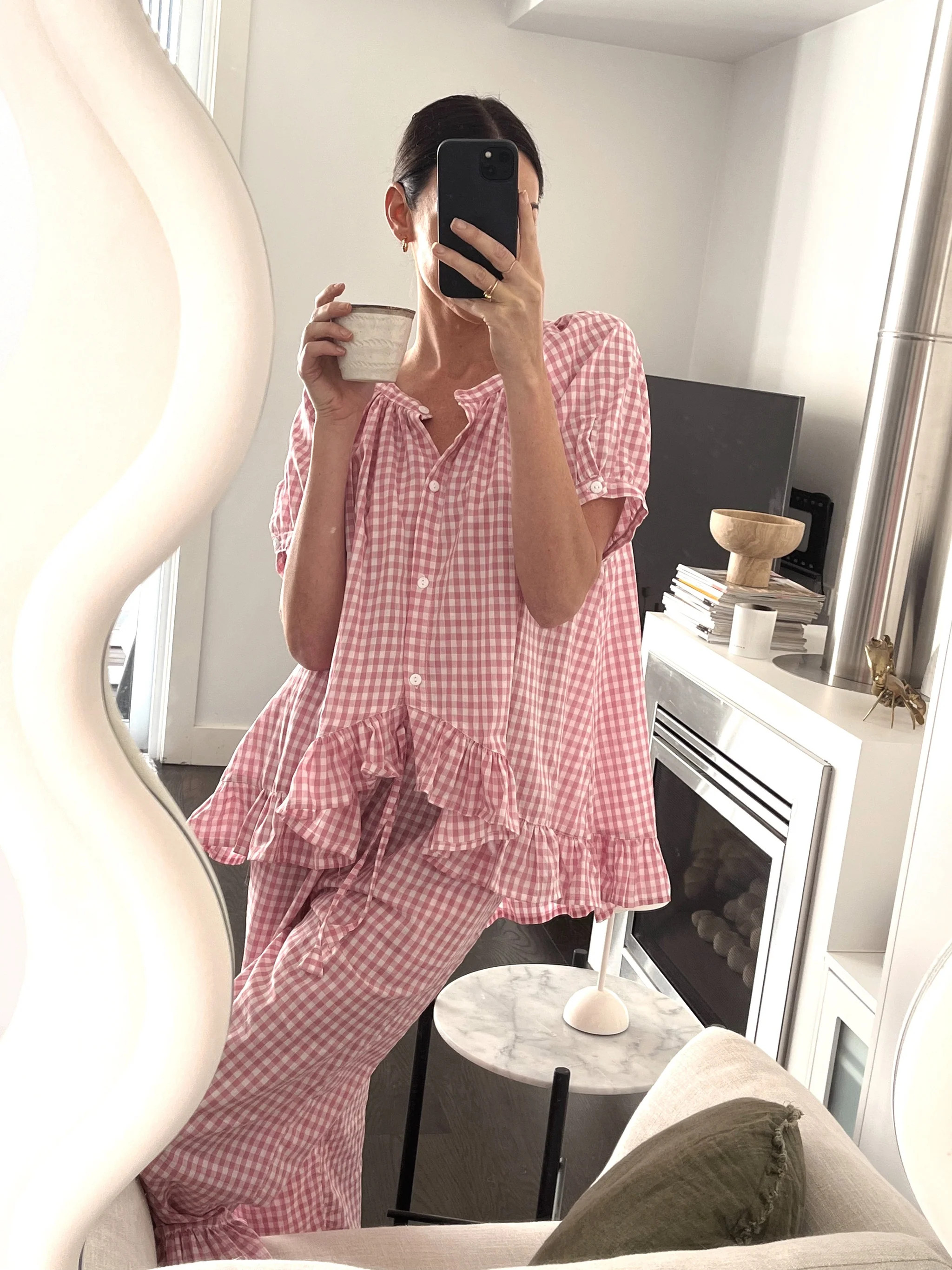 Sophie Sleep Set - Pants - Cotton - Gingham Berry | Piyama US