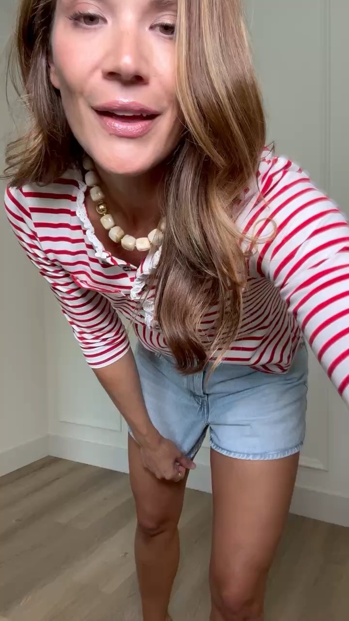 The lace trimmed collar gives this red striped shirt such a pretty feminine detail. The three quarter sleeves make it easy to wear with denim, skirts, or trousers now and into the cooler months.

Tall girl outfits, Red striped shirt, Lace collar top, Three quarter sleeve shirt, Tall friendly clothing, Feminine tops, Transitional outfits, Casual outfit ideas, Everyday style, 6 foot style, Tall girl fashion, Stang and Co

#LTKootd #LTKSeasonal #LTKTall